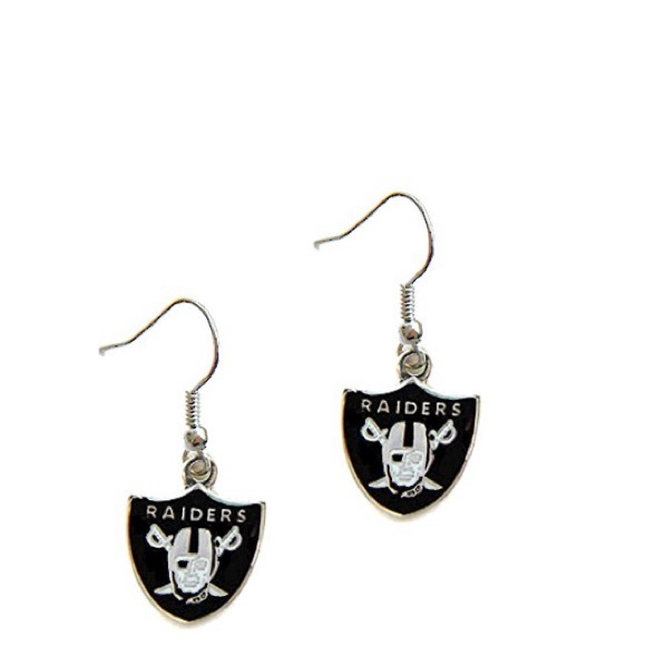 Las Vegas Raiders Iconic Small Shield Logo Dangle Earrings - Picture 2 of 4